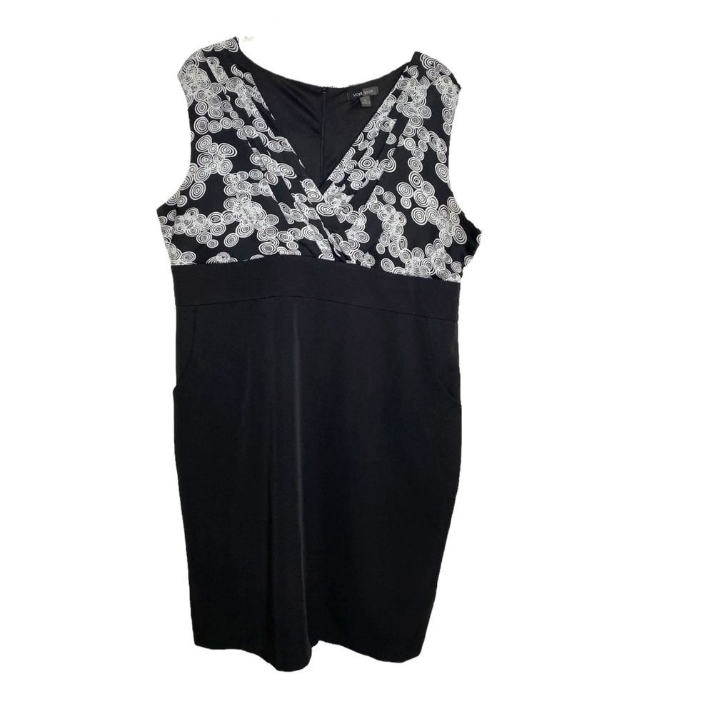Voir Voir Womens Black and White V-Neck Bodice Sheath Dress with Pockets Size 16
